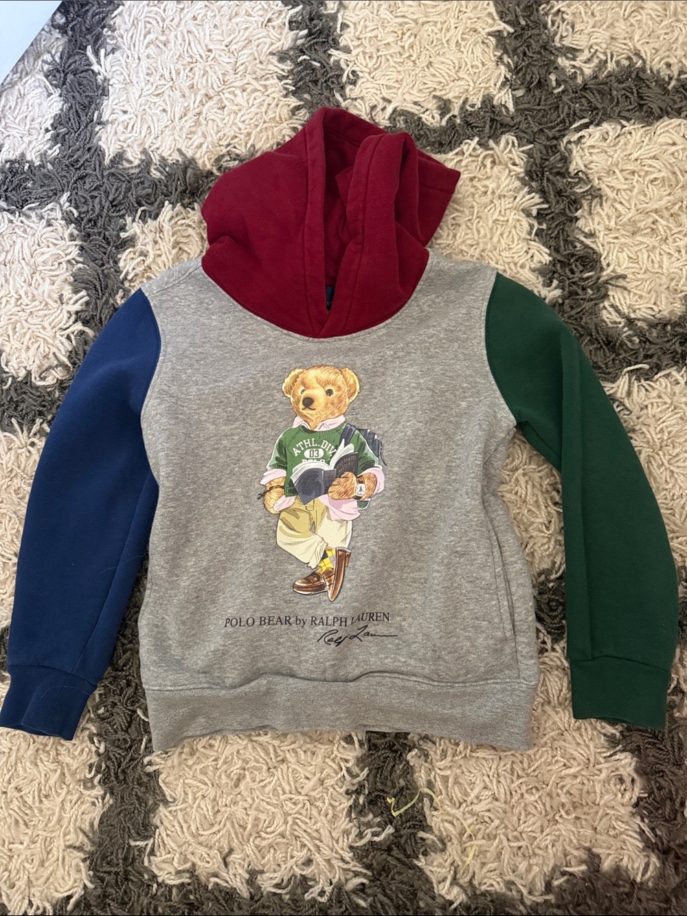Ralph Lauren Colorblock Polo Bear Hoodie in Grey, Navy, Green & Burgundy